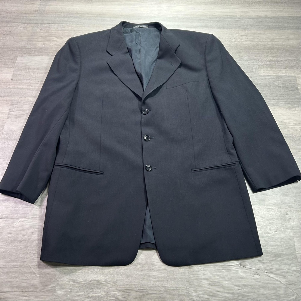 Armani Collezioni Suit Jacket Mens 46 Black Virgin Wool 3 Button Made In Italy